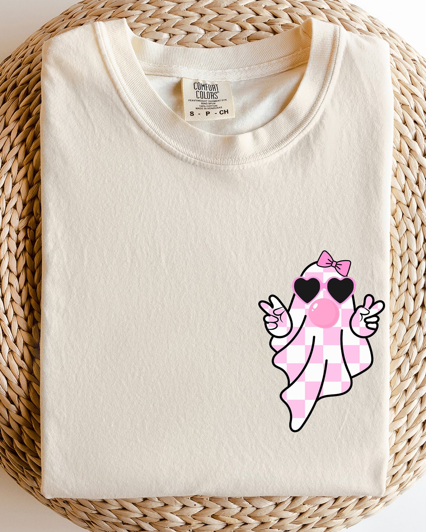 Cute Pink Bubblegum Ghost Pocket Print Comfort Colors T-Shirt