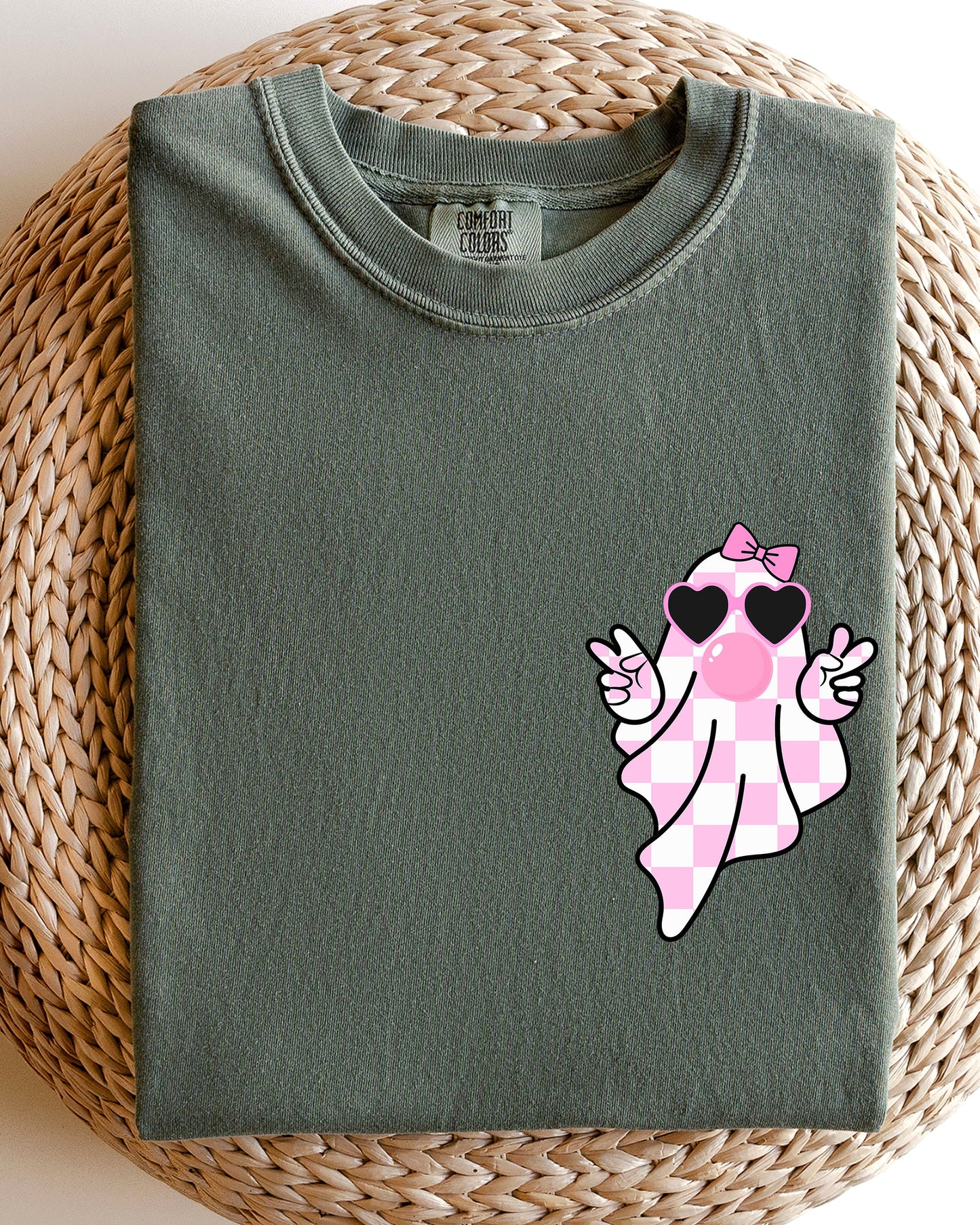 Cute Pink Bubblegum Ghost Pocket Print Comfort Colors T-Shirt