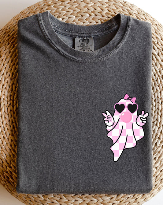 Cute Pink Bubblegum Ghost Pocket Print Comfort Colors T-Shirt