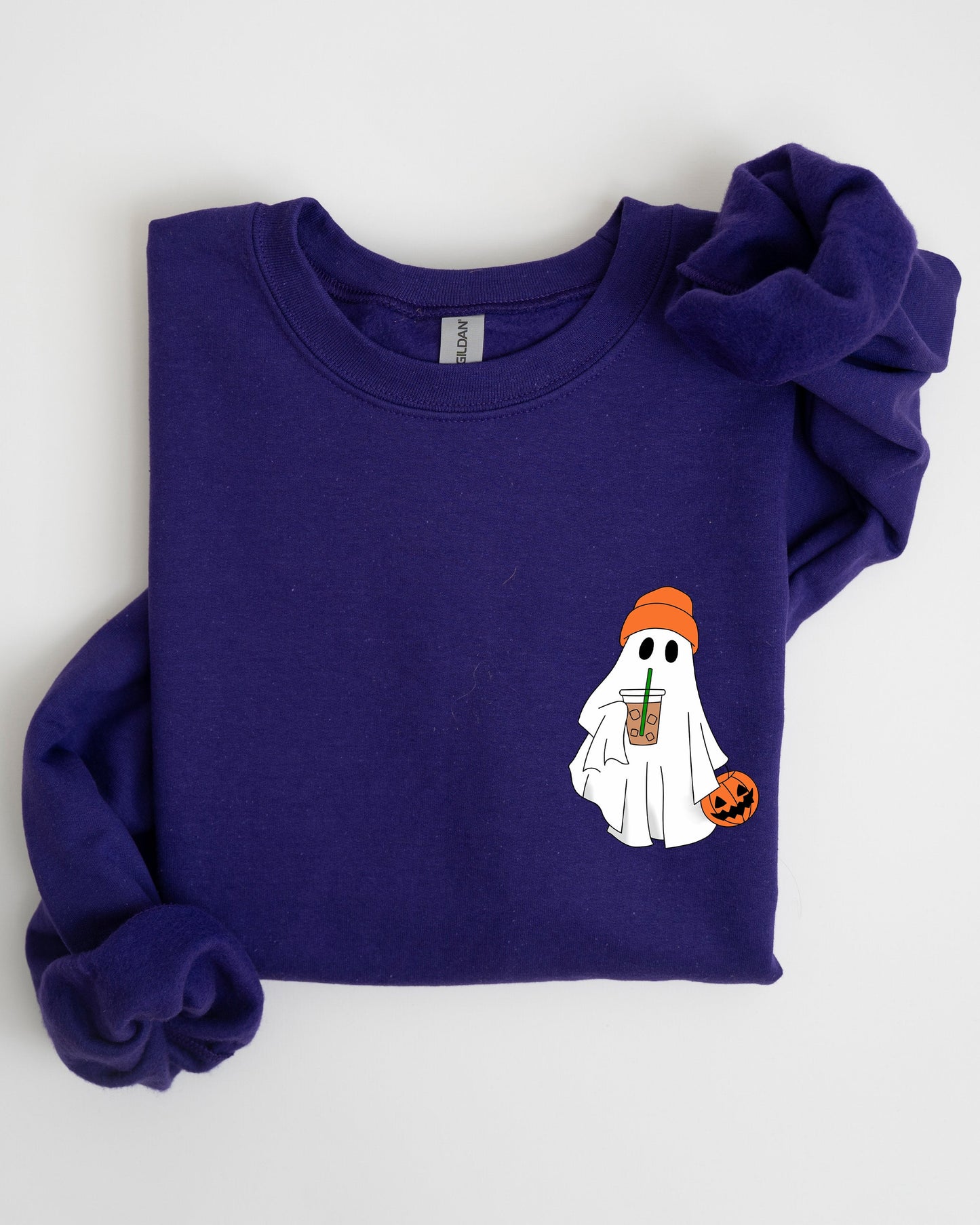 Cute Skater Ghost Pocket Print Halloween Coffee Trick or Treat Sweatshirt