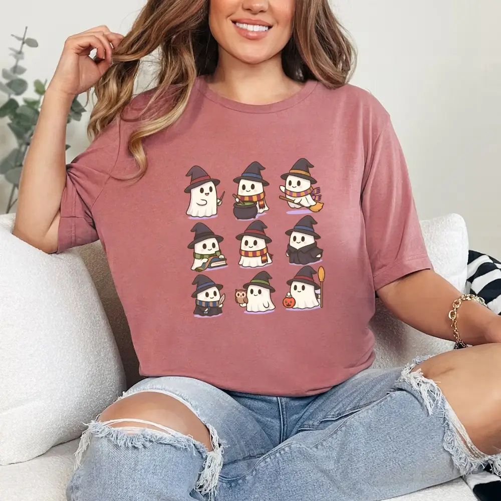 Cute Witch Ghosts Halloween Shirt Kawaii Spooky Tee