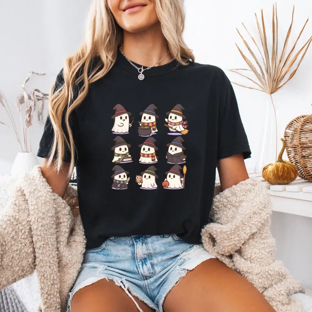 Cute Witch Ghosts Halloween Shirt Kawaii Spooky Tee