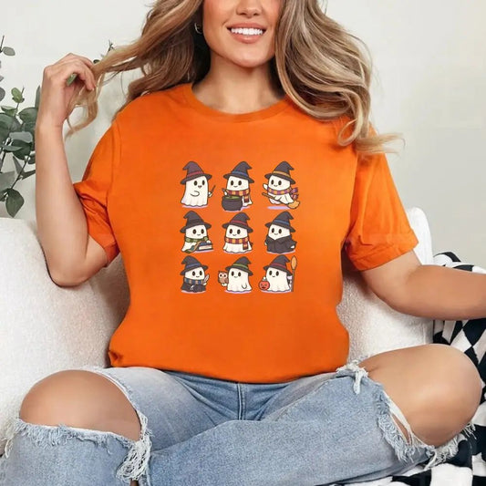 Cute Witch Ghosts Halloween Shirt Kawaii Spooky Tee
