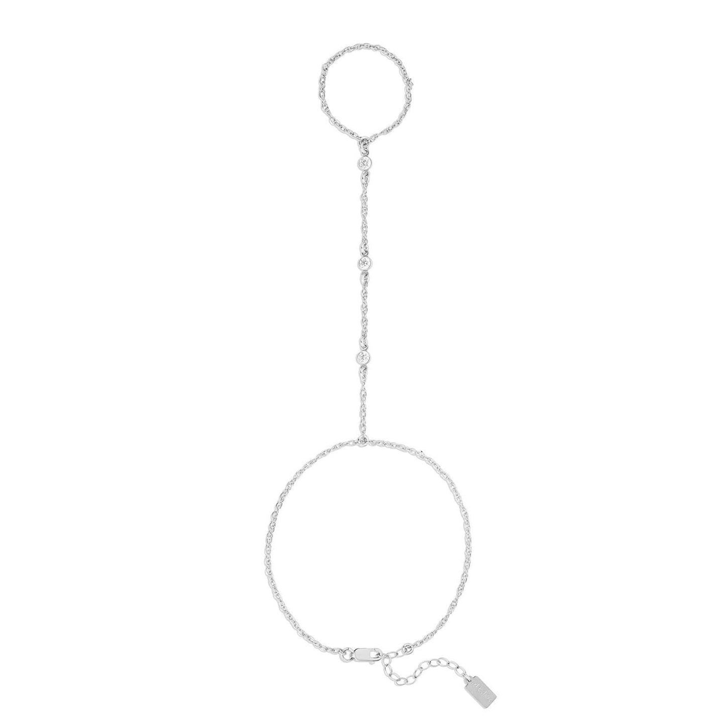 14k Gold Hand Chain with Cubic Zirconia and Turquoise Connectors