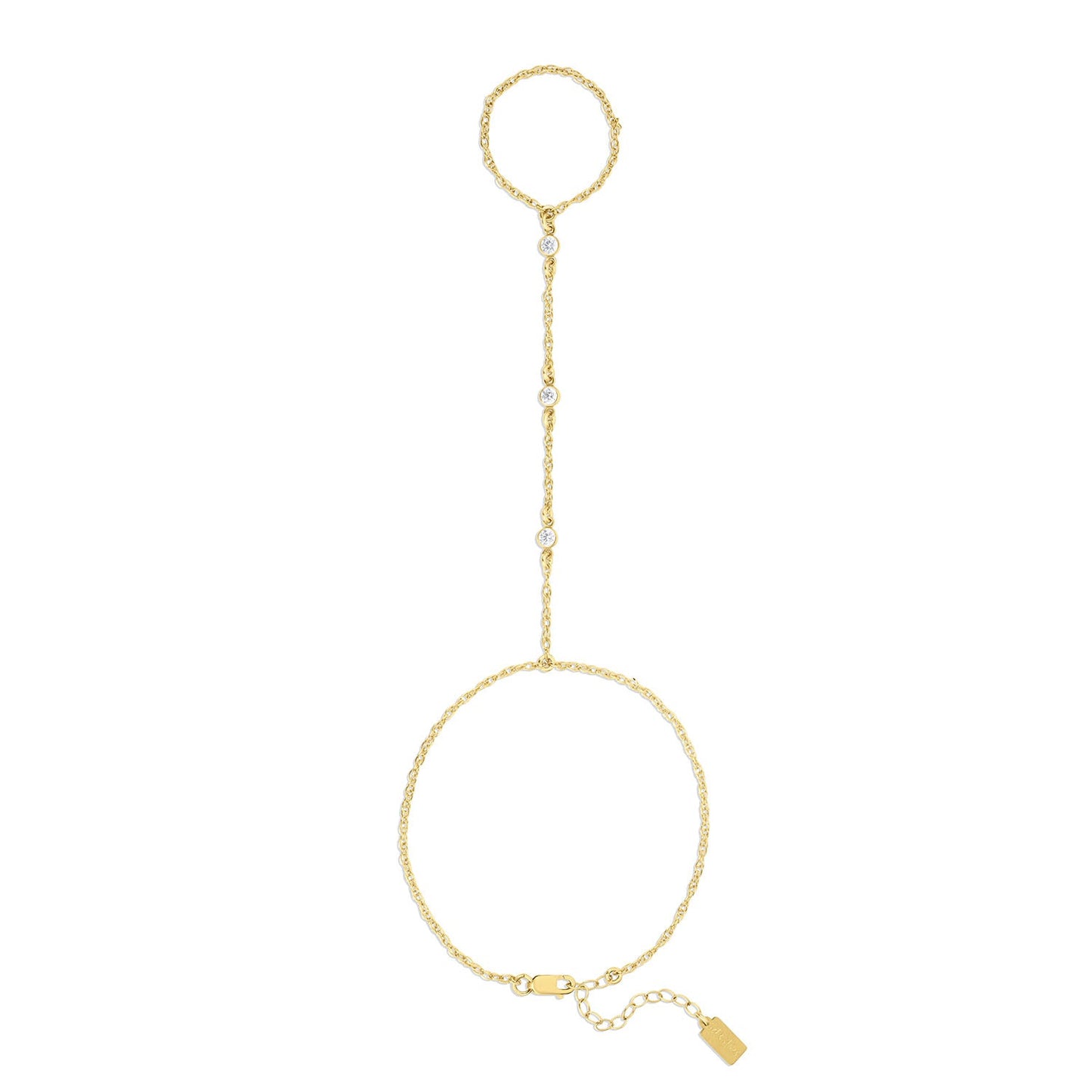 14k Gold Hand Chain with Cubic Zirconia and Turquoise Connectors
