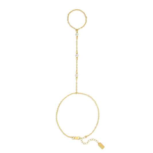 14k Gold Hand Chain with Cubic Zirconia and Turquoise Connectors