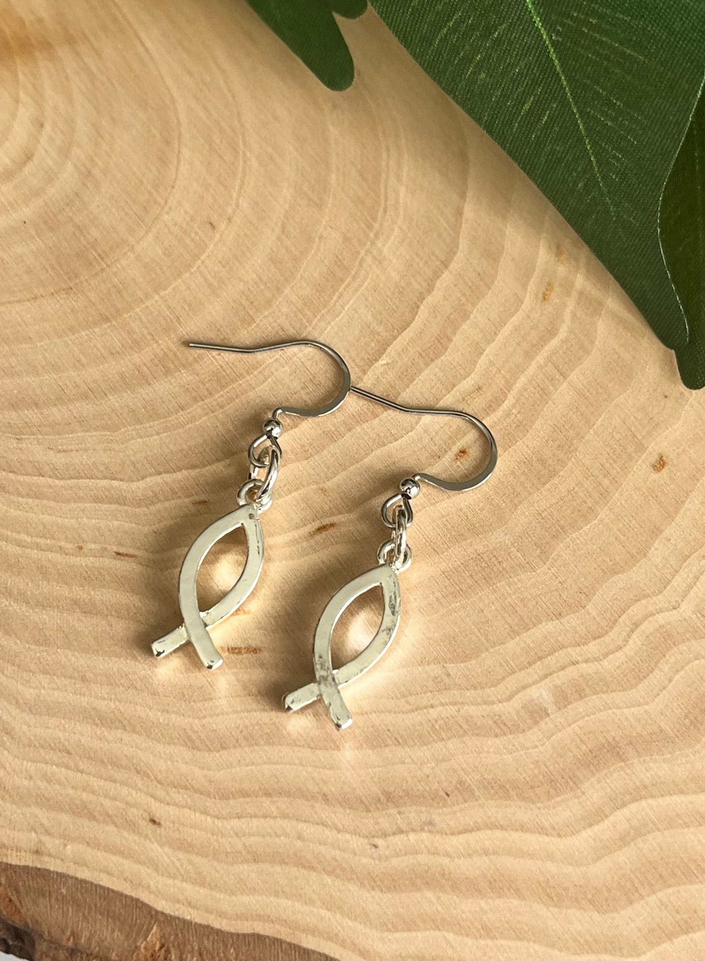 Silver Jesus Fish Earrings - Handmade Christian Jewelry Gift