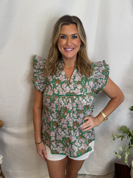 Emmy V-neck Blouse with Ruffled Sleeves