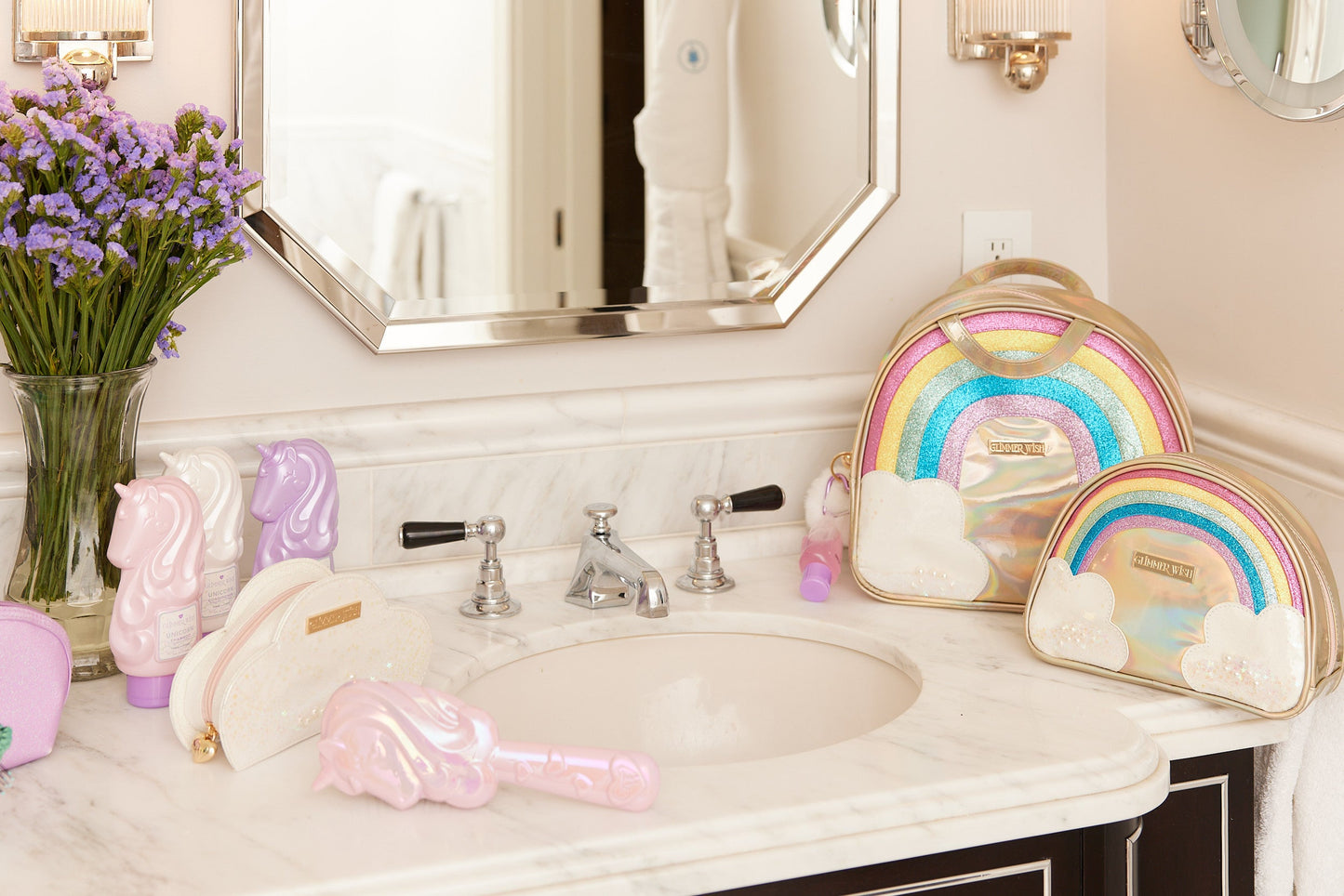 Unicorn Detangling Hair Brush Long Flexible Bristles Glimmer Wish