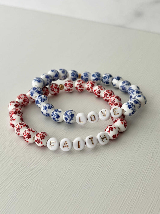 Bead Bracelet Floral Ceramic Faith Love Set