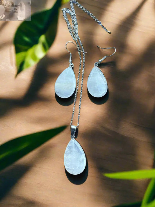 Rose Quartz Drop Necklace and Earrings Jewelry Set Beauty by Dani
