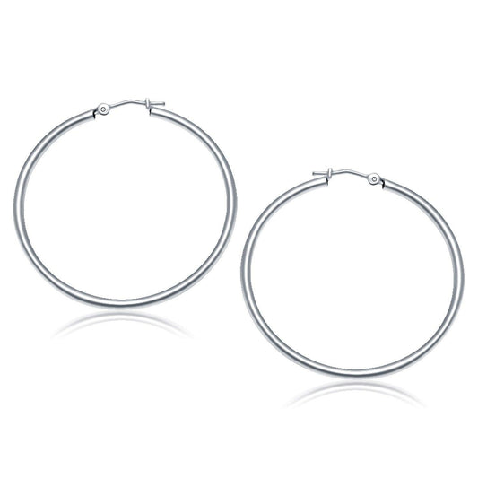 10k White Gold Polished Hoop Earrings (2x40 mm)