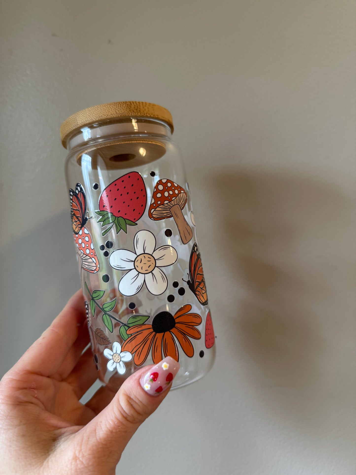 Whimsy Garden Glass Mug Clear or Frosted Pretty Sips