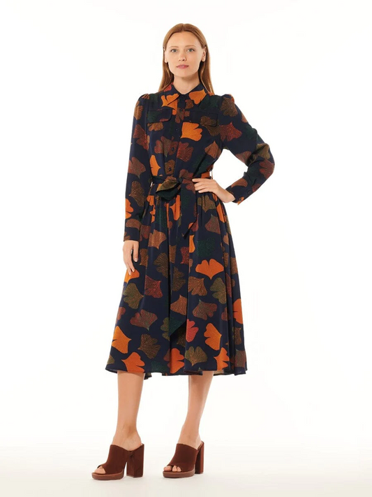 Front-Flap Button-Down Tie-Waist Shirt Dress Gracia D33118