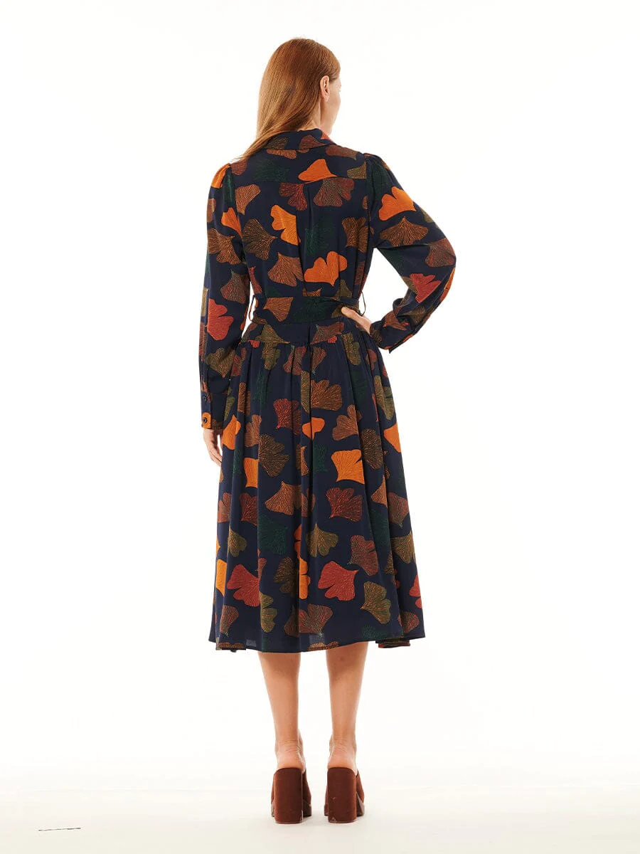 Front-Flap Button-Down Tie-Waist Shirt Dress Gracia D33118
