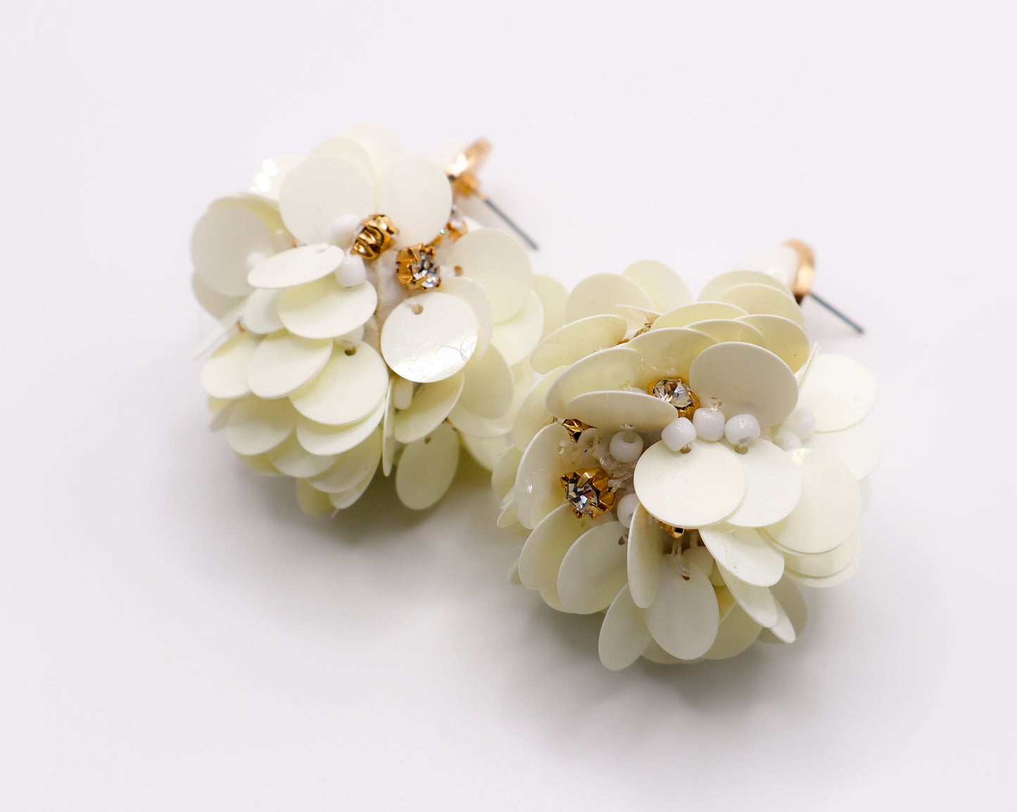 Luxury Crystal Beaded Margaux Ball Earrings White Flower Statement Earrings