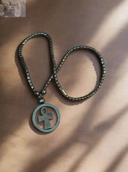 Hematite Confidence Stability Ankh Necklace