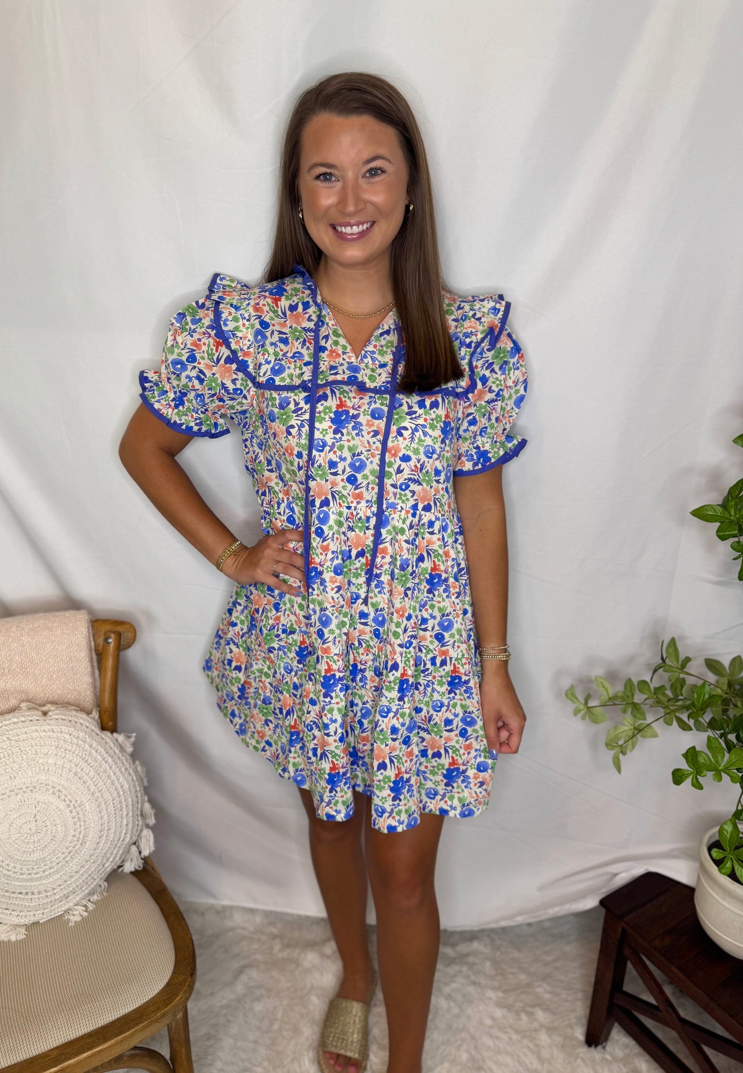 Garden Party Ruffle Mini Dress Vibrant Floral Print Sweet Jude Boutique