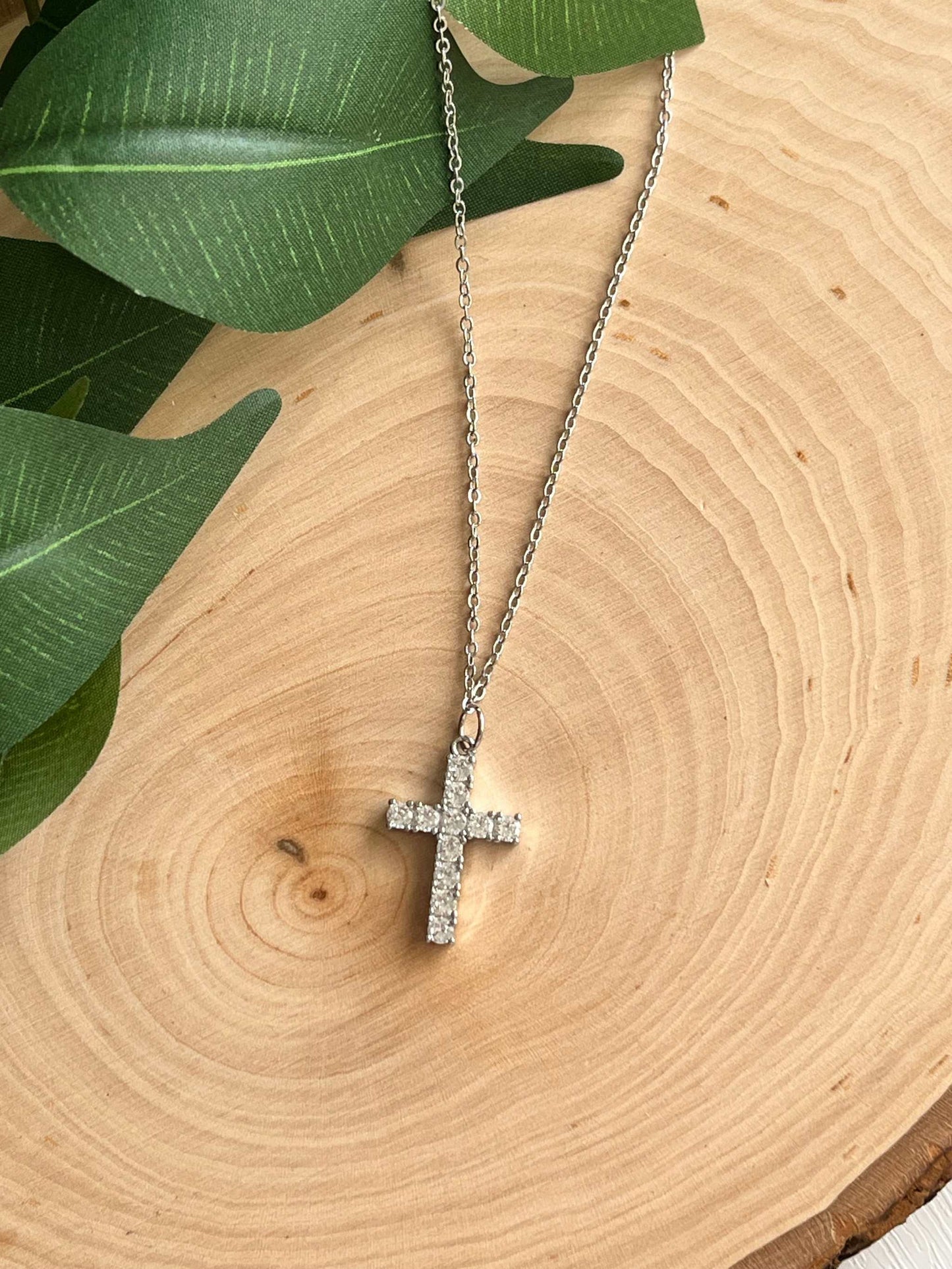 Silver Necklace Cross Pendant 18" Christian Jewelry