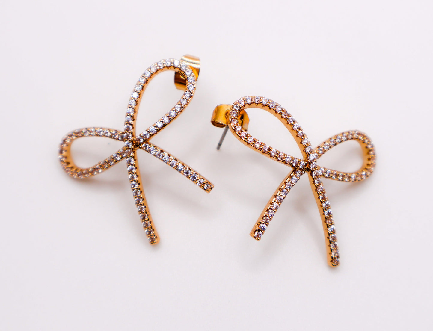 Golden Bow Tie Sparkle Earrings Yellow Gold-Dipped Elegant Accessory Le Reussi