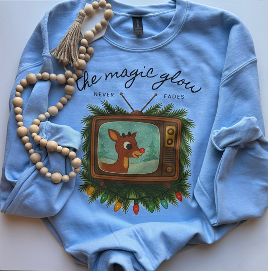 Magic Glow Never Fades Retro TV Crewneck Sweatshirt Gildan