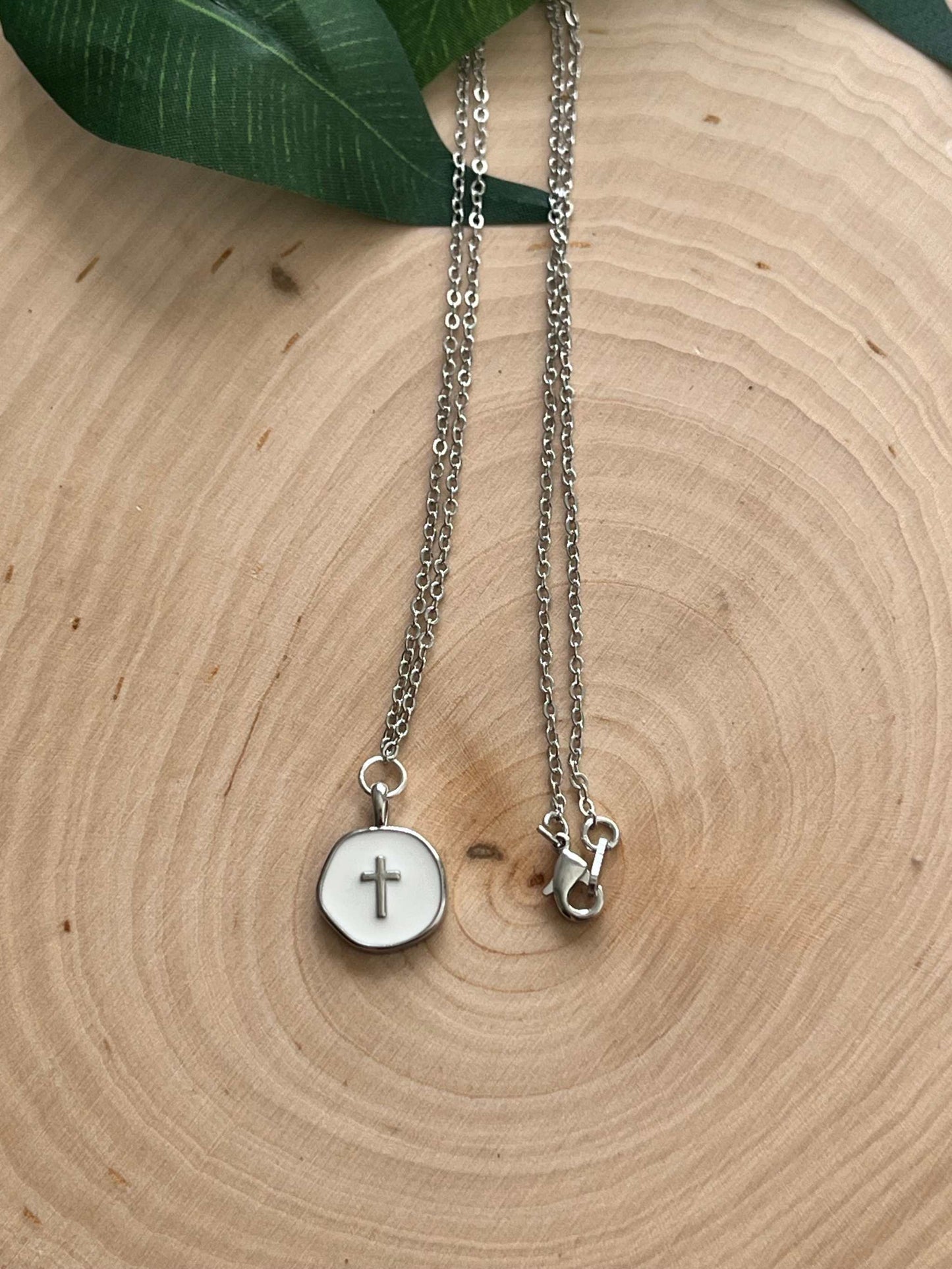 Silver Necklace White Cross Pendant - Elegant 18" Hypoallergenic Design