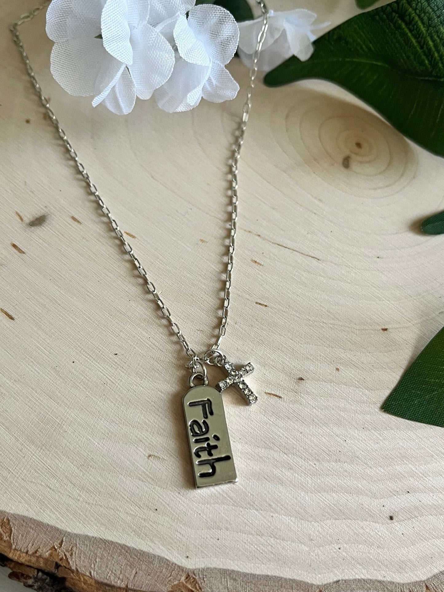 Silver Necklace – Sterling Cross Pendant with Faith & Cross Charms