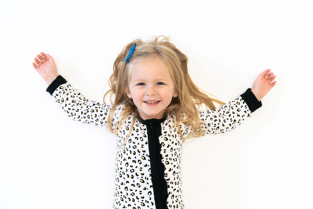 Allie Leopard Bamboo Ruffle Convertible Footie 2T-4T Laree + Co.