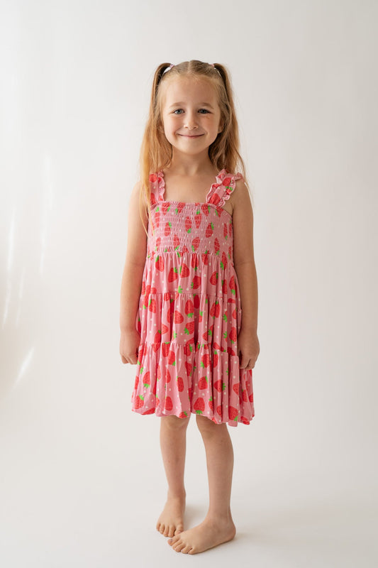 Strawberry Shirred Dress