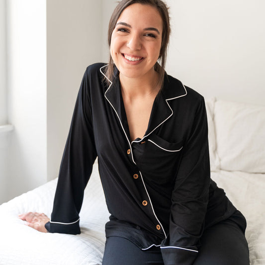 Bamboo Luxe Lounge Set Long Sleeve Women's Allie Black Laree + Co.