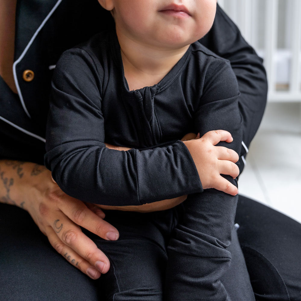 Black Bamboo Convertible Footie Baby One-Piece Laree + Co.