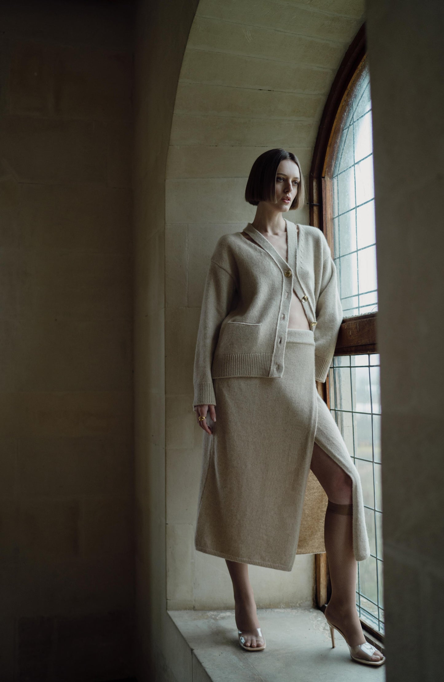 MILA CASHMERE WRAP SKIRT IN SAND