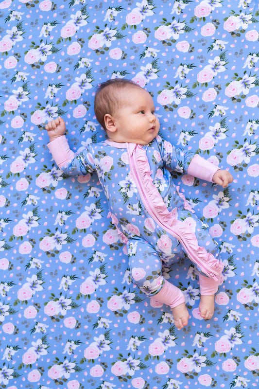 Lillian Floral Bamboo Convertible Ruffle Footie 2T-4T Laree + Co.