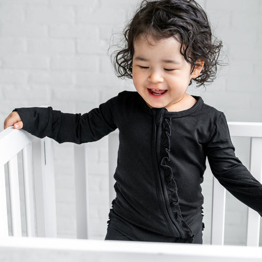 Black Bamboo Ruffle Convertible Footie 2T-4T Laree + Co.
