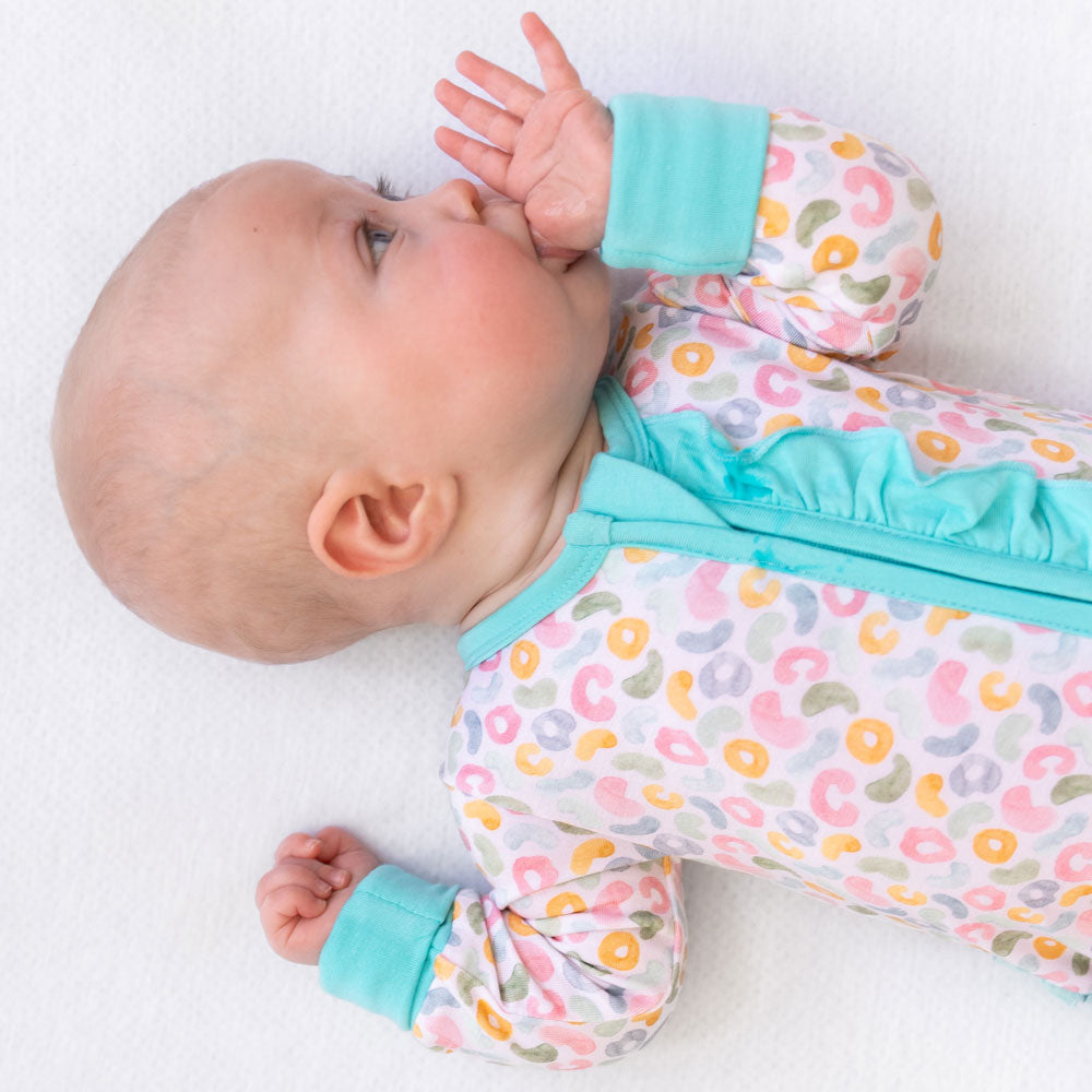 Leopard Bamboo Ruffle Convertible Footie Baby Outfit Laree + Co.