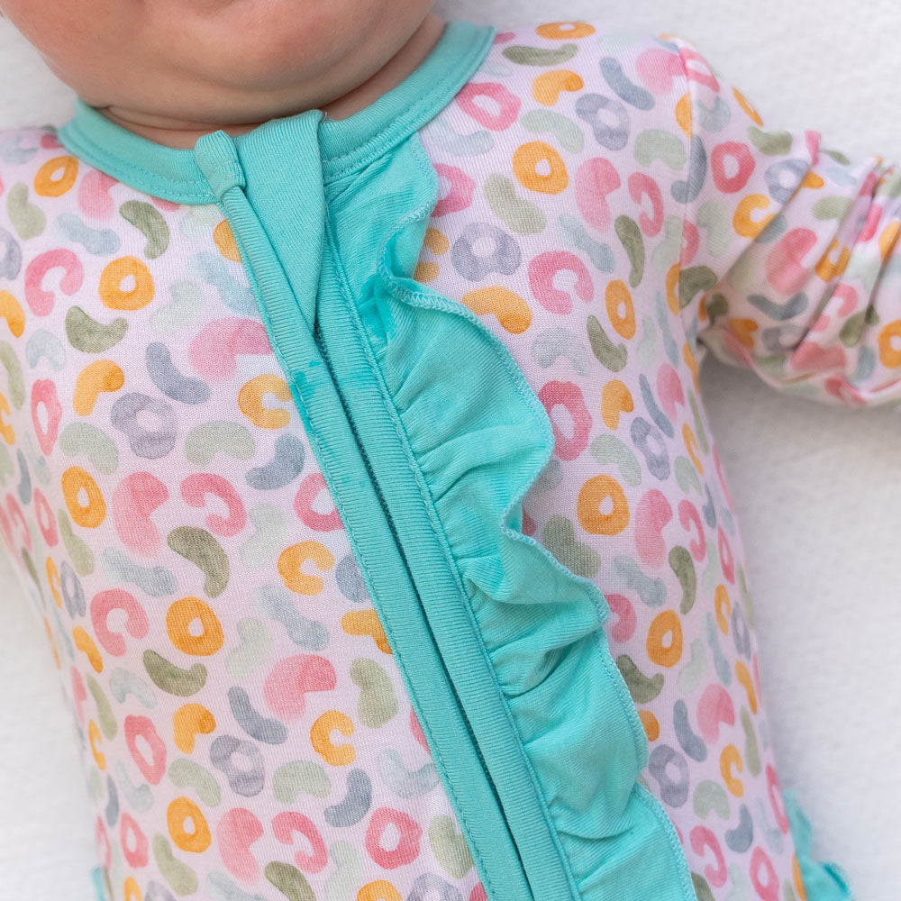 Leopard Bamboo Ruffle Convertible Footie Baby Outfit Laree + Co.