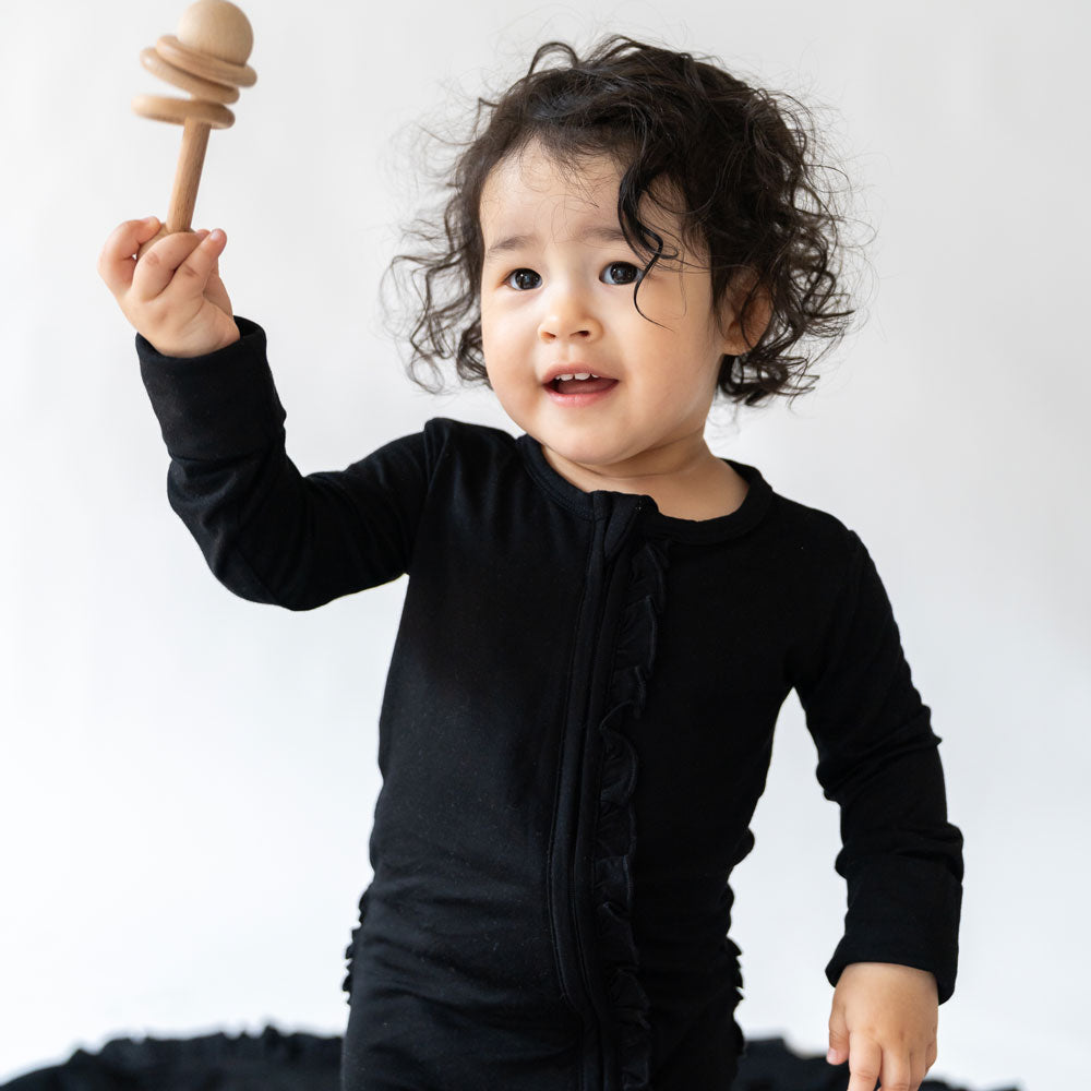 Black Bamboo Ruffle Convertible Footie 2T-4T Laree + Co.