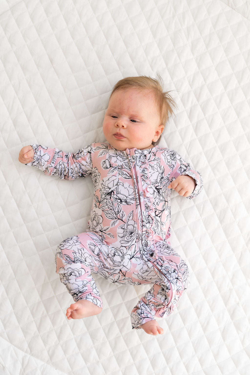 Floral Bamboo Ruffle Convertible Footie Baby One-Piece Laree + Co.
