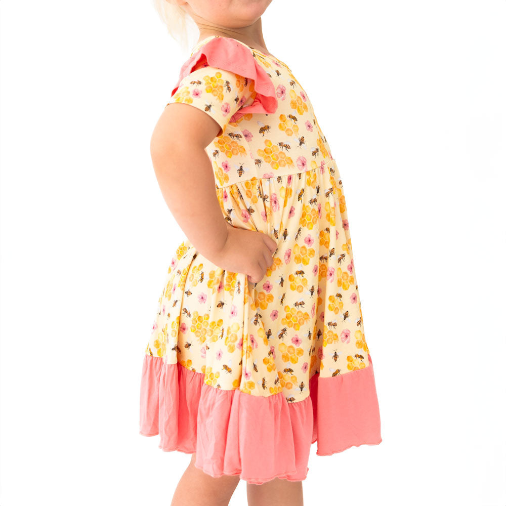Bamboo Ruffle Spin Dress Knee-Length Short Sleeves BellaGrace