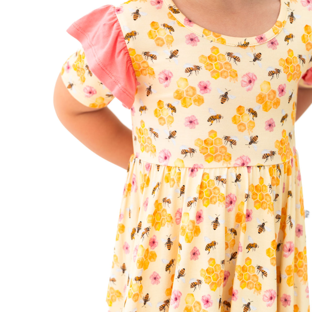 Bamboo Ruffle Spin Dress Knee-Length Short Sleeves BellaGrace