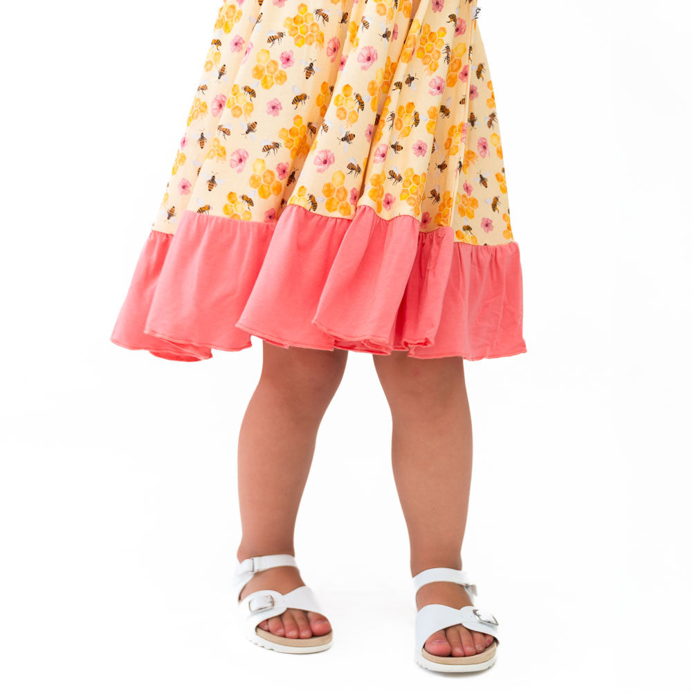 Bamboo Ruffle Spin Dress Knee-Length Short Sleeves BellaGrace