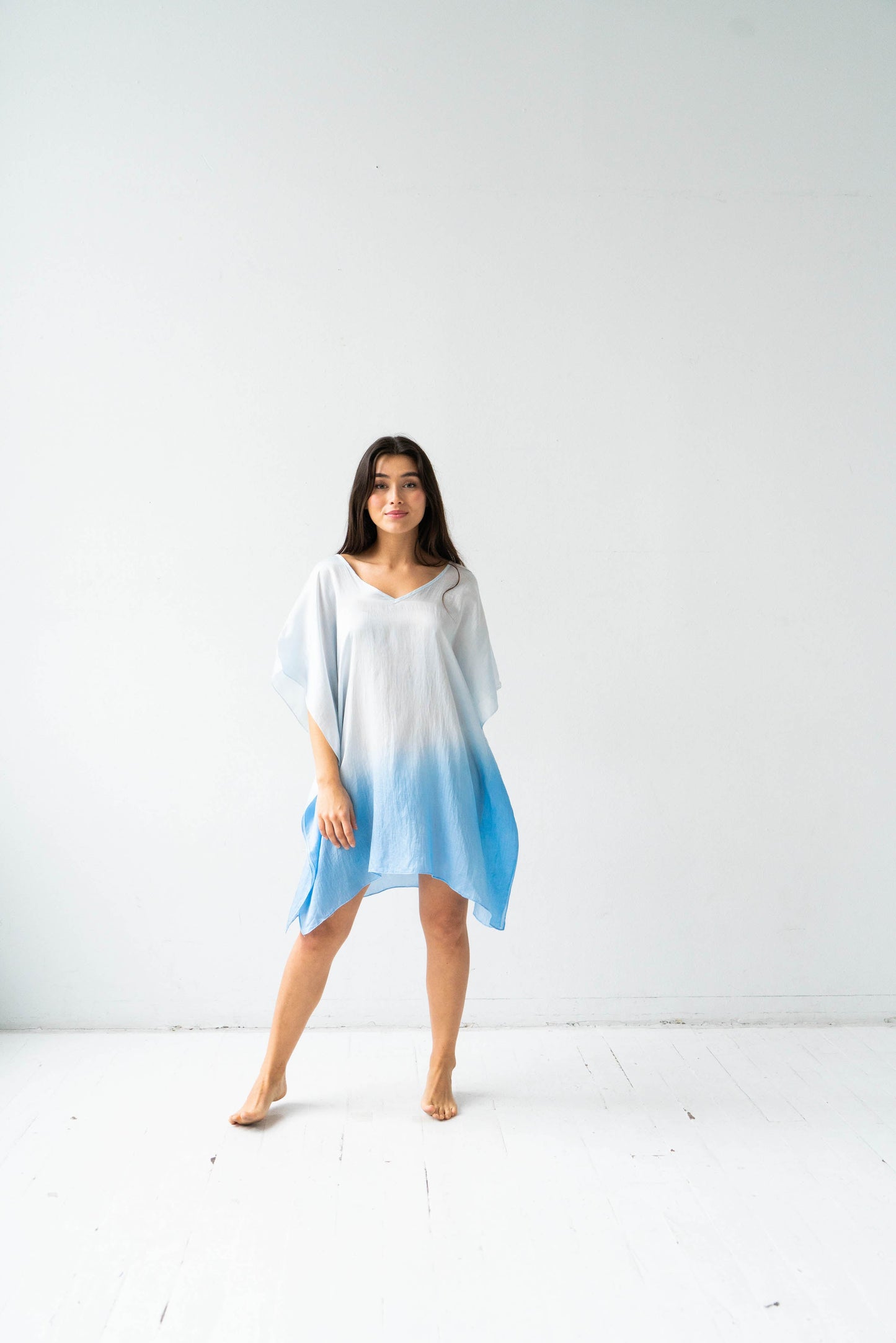 Cotton Silk Kaftan V Neck 34' One Size