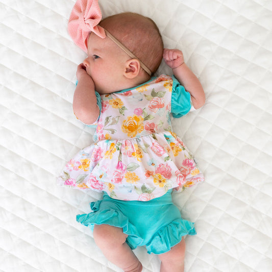 Floral Bamboo Peplum Set with Bummie Lightweight Cozy Baby Outfit