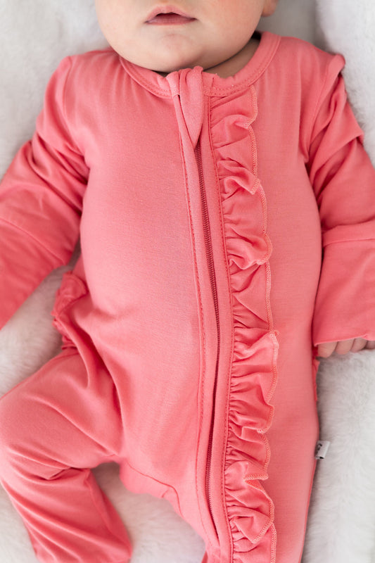 Solid Bamboo Ruffle Convertible Footie Baby Clothing Laree + Co.