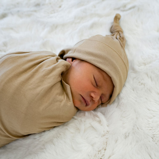 Tan Bamboo Swaddle + Hat Set Laree + Co.