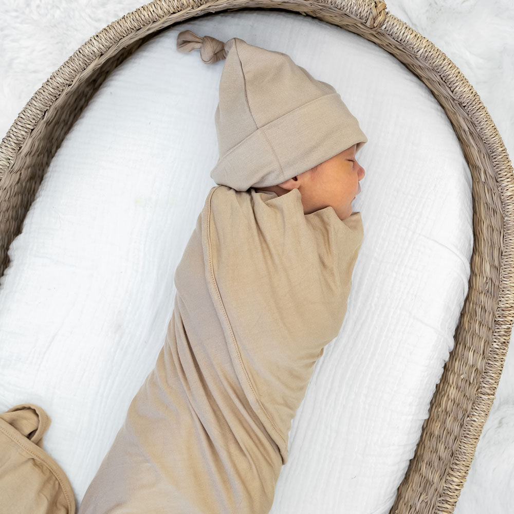 Tan Bamboo Swaddle + Hat Set Laree + Co.