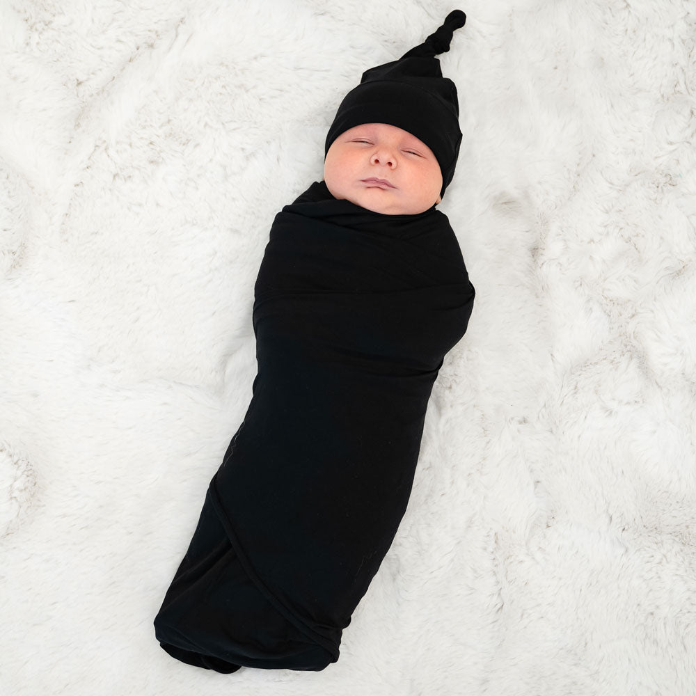 Black Bamboo Swaddle + Hat Set Laree + Co.