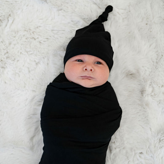 Black Bamboo Swaddle + Hat Set Laree + Co.