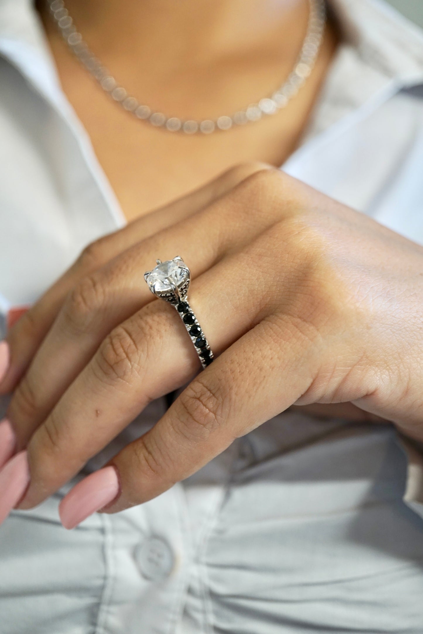 4.0ct Round Cut Moissanite Double Halo Engagement Ring