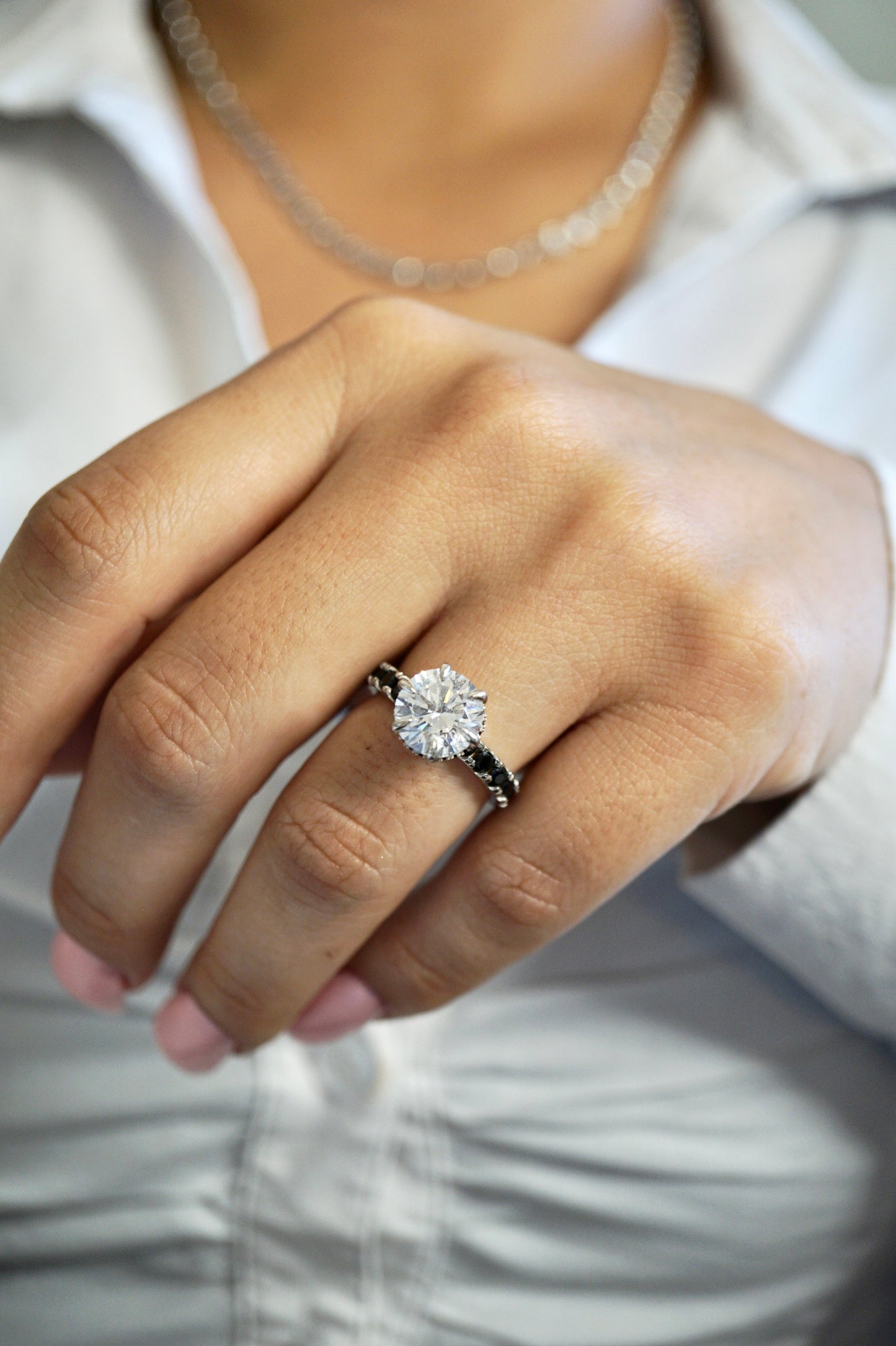 4.0ct Round Cut Moissanite Double Halo Engagement Ring